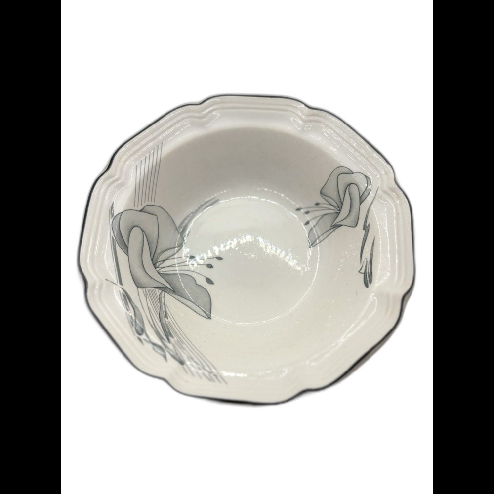 Vintage F.W. Woolworth Calla Lily Bowl Black & White Floral Glam China Pattern